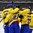 LUCERNE, SWITZERLAND - APRIL 21: Sweden's Gabriel Carlsson #25, Jesper Lindgren #27 and Sebastian Ohlsson #21 celebrate after a first period goal against Russia during preliminary round action at the 2015 IIHF Ice Hockey U18 World Championship. (Photo by Matt Zambonin/HHOF-IIHF Images)

